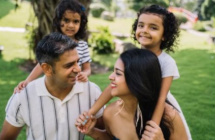 Singaporean family going about their day