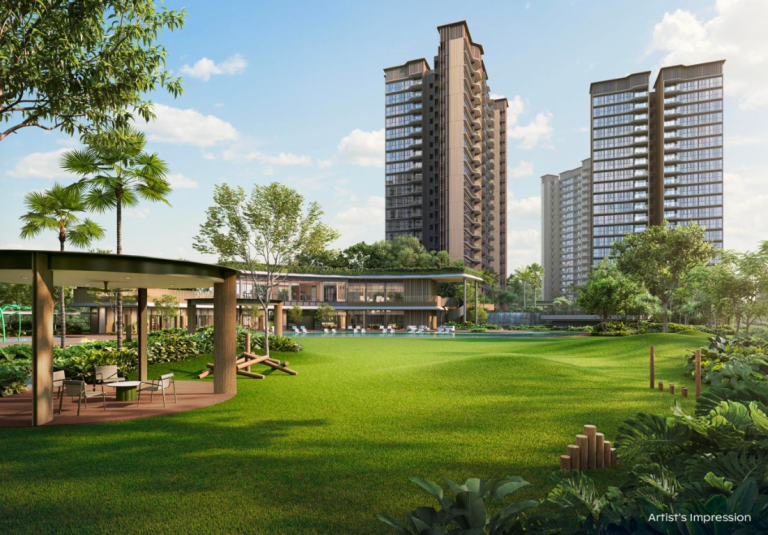 Artist’s impression of Thomson Reserve with landscaped gardens and residential towers